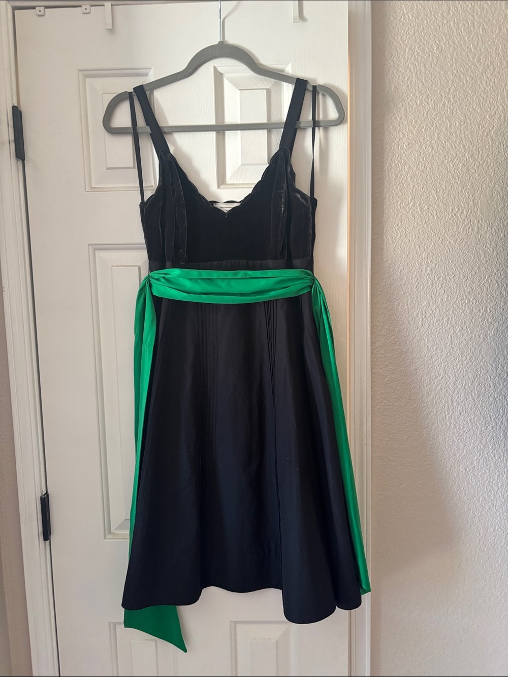 Moulinette Soeurs Black Midi Dress with Green Sash